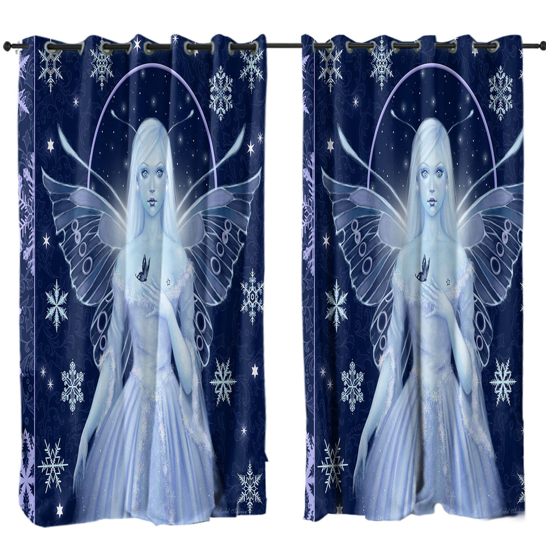 Curtains for Living Room with Fantasy Art Snowflakes and Stunning Snow Fairy