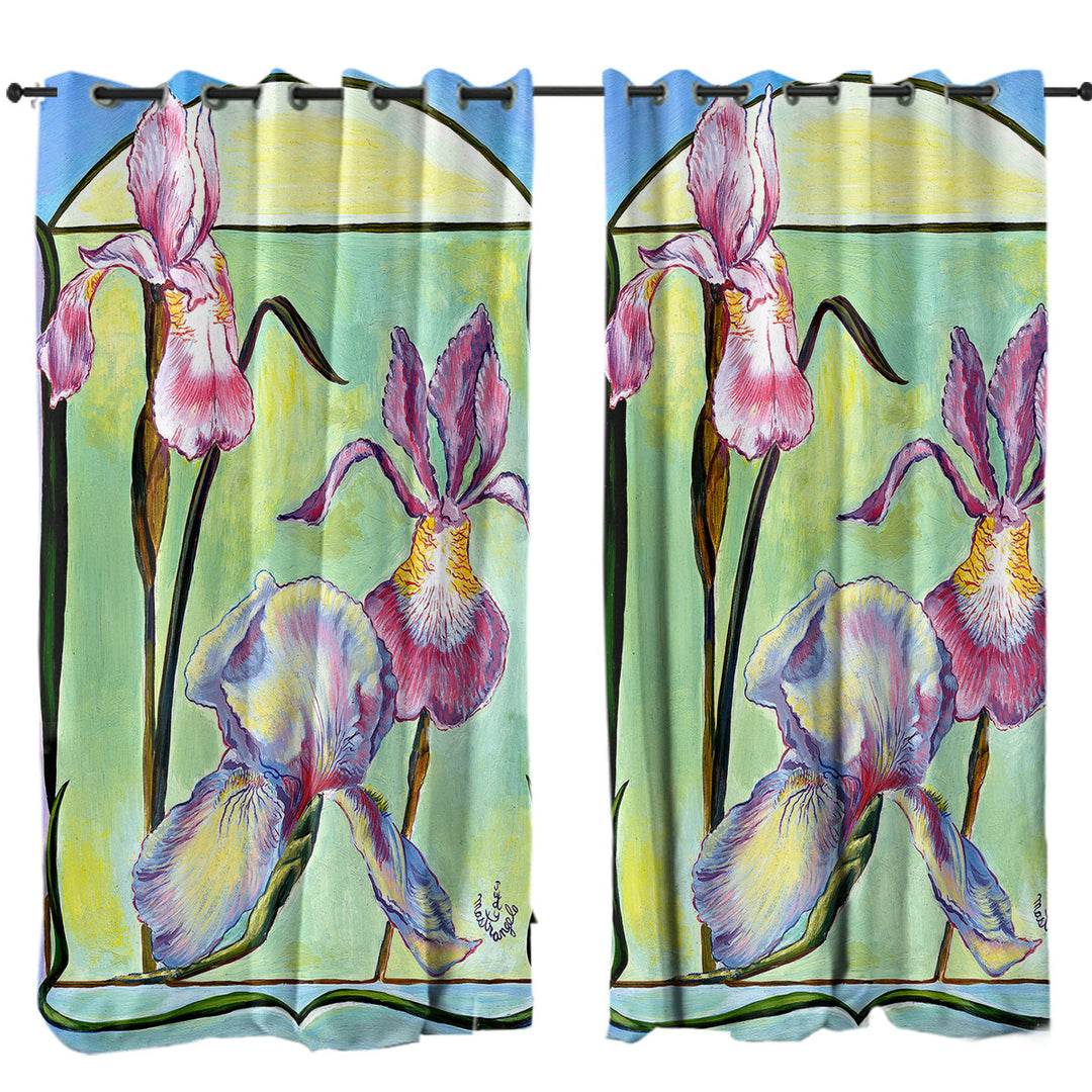 Curtains for Living Room with Flowers Painting Art Deco Irises