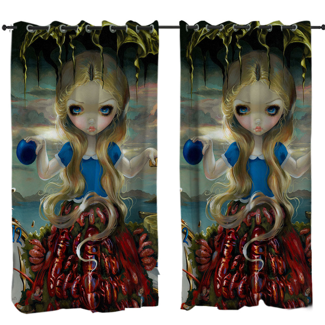 Curtains for Living Room with Painted Fantasy Alice in a Dali Dress