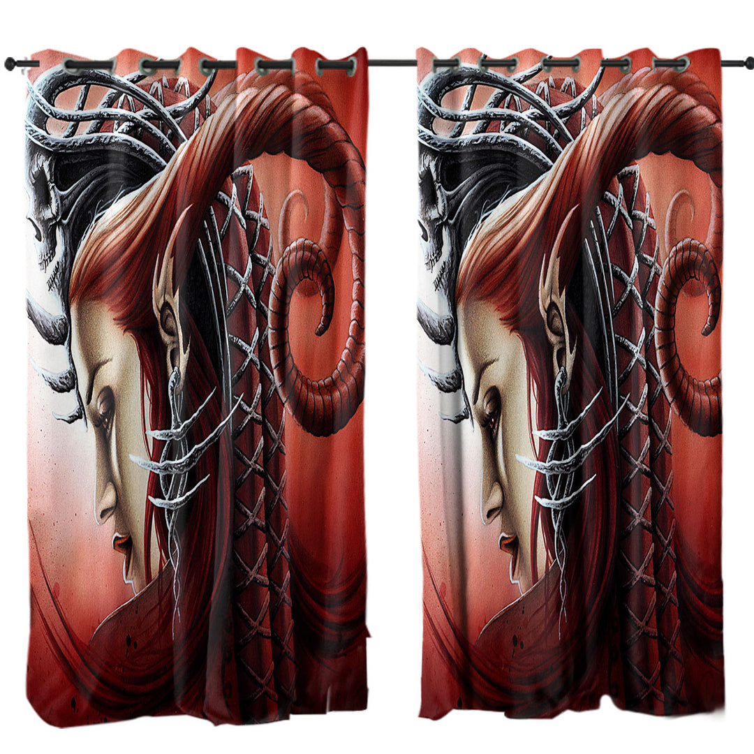 Curtains for Living Room with Redhead Woman Gothic Fantasy Art Queen Evil