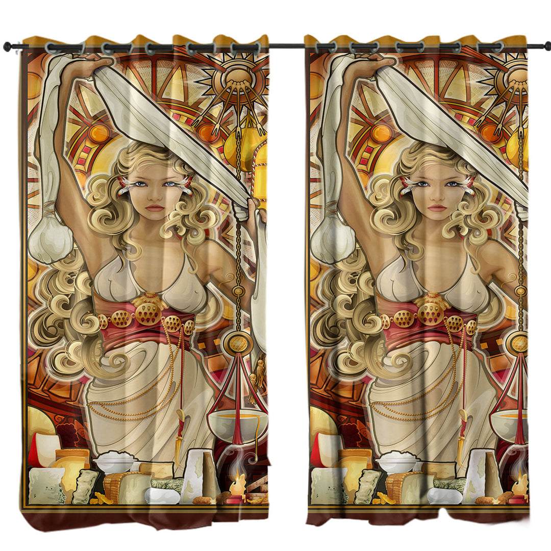 Curtains for Living Room with Stunning Woman Goddess of Cheese