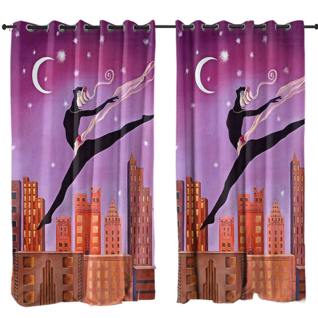 Curtains with Art Deco Leap Night City Dancing Painting