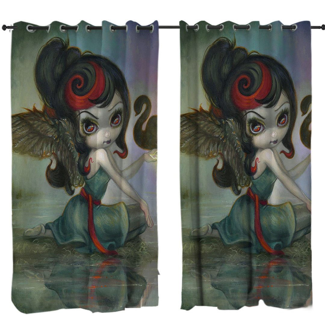 Curtains with Art Painting Swan Lake Black Swan Ballerina Girl