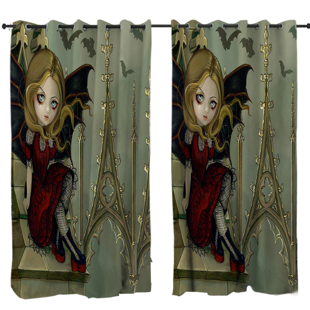 Curtains with Bat Winged Fairy Bats in the Belfry