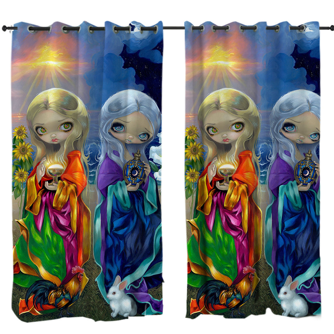 Curtains with Beautiful Art Sun Child and Moon Child Day and Night