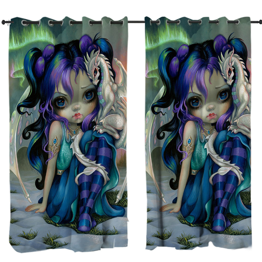 Curtains with Beautiful Aurora Dragon Fairy and Frost Dragonling