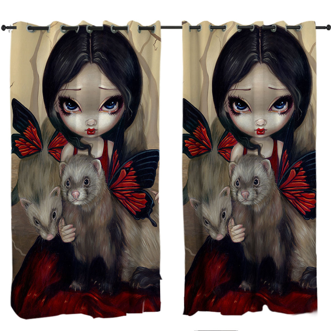 Curtains with Beautiful Maiden with Red Butterfly Ferrets