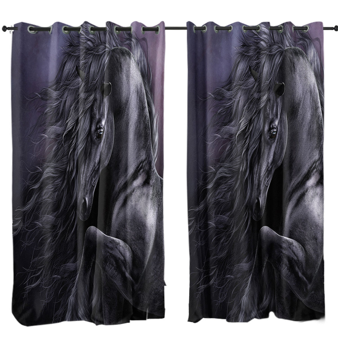 Curtains with Black Horse Art Out of The Night