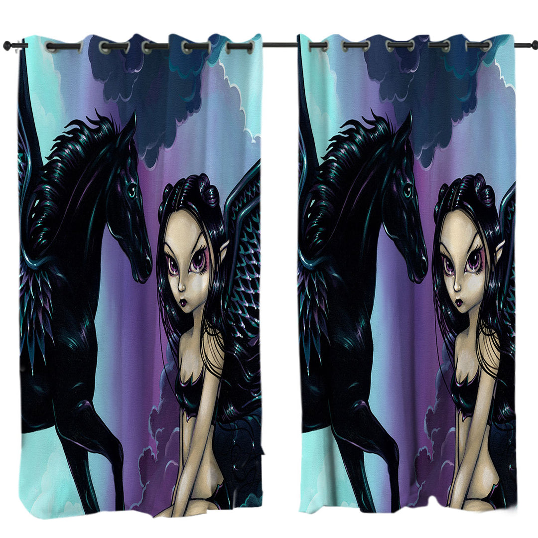 Curtains with Black Wings Fairy and Dark Pegasus