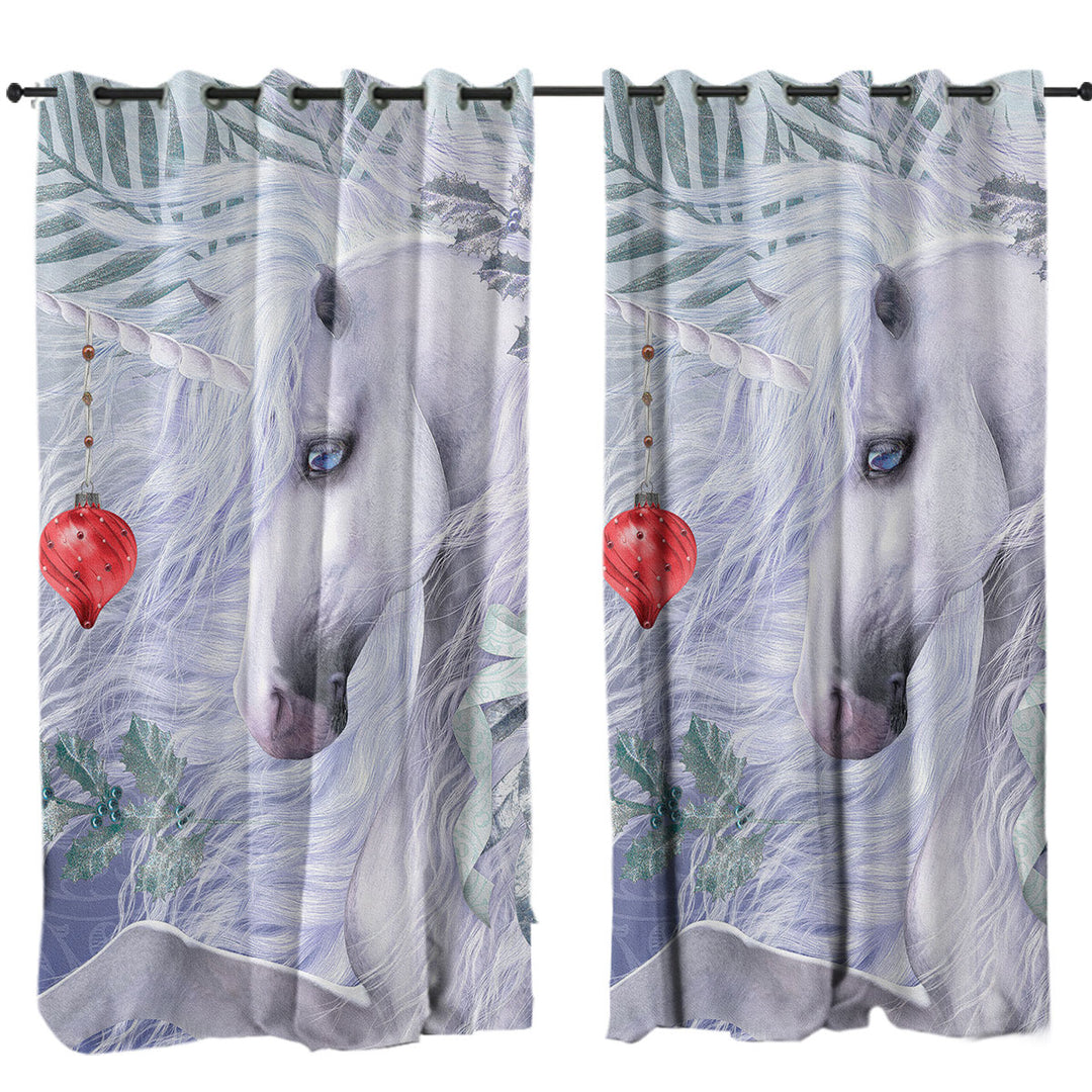 Curtains with Blue Eyes Christmas White Unicorn