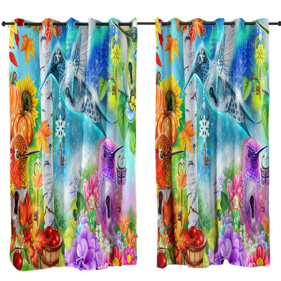 Curtains with Changing Seasons Autumn Spring Hummingbirds