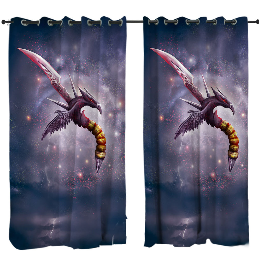 Curtains with Cool Dark Dragon Blade Fiction Art