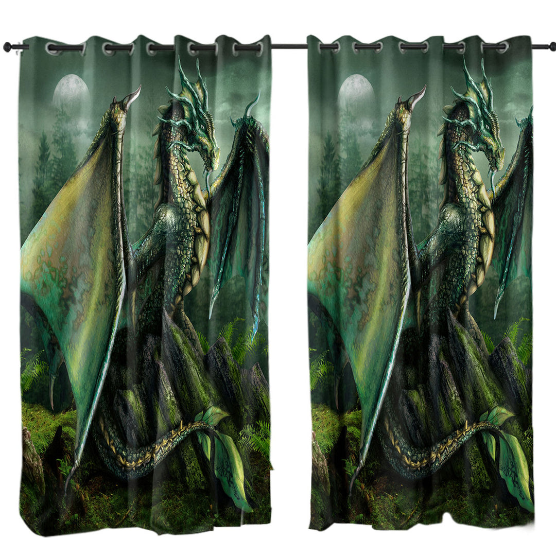 Curtains with Cool Fantasy Art Garwin the Green Forest Dragon