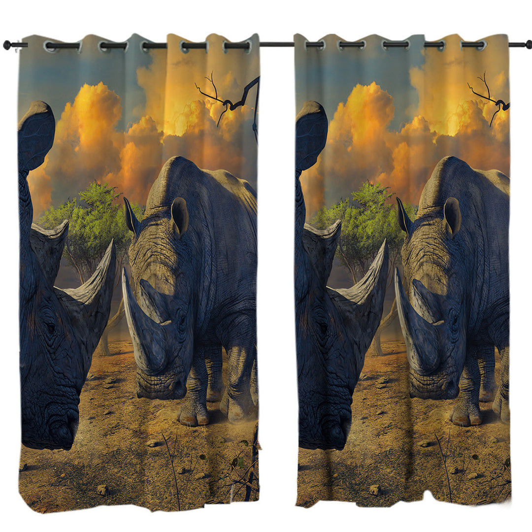 Curtains with Cool Wildlife Animals Art Rhino Stand Off