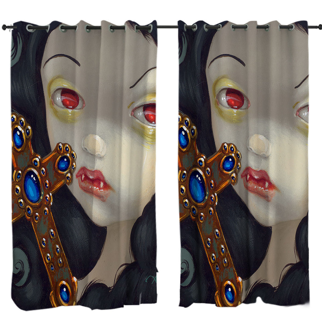 Curtains with Faces of Faery _128 Scary Vampire Girl with Cross