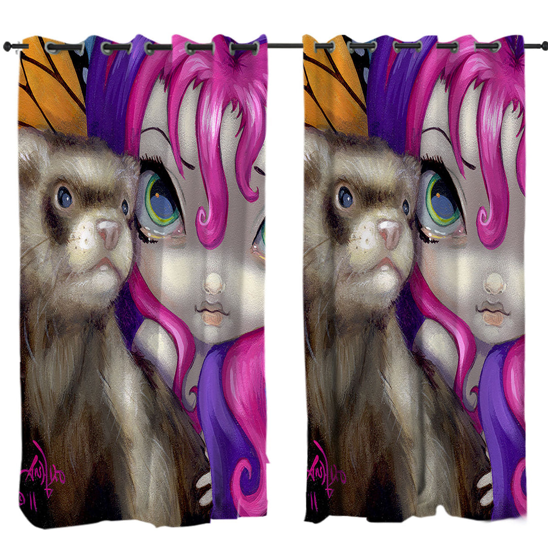 Curtains with Faces of Faery _154 Purplish Girl With Her Ferret