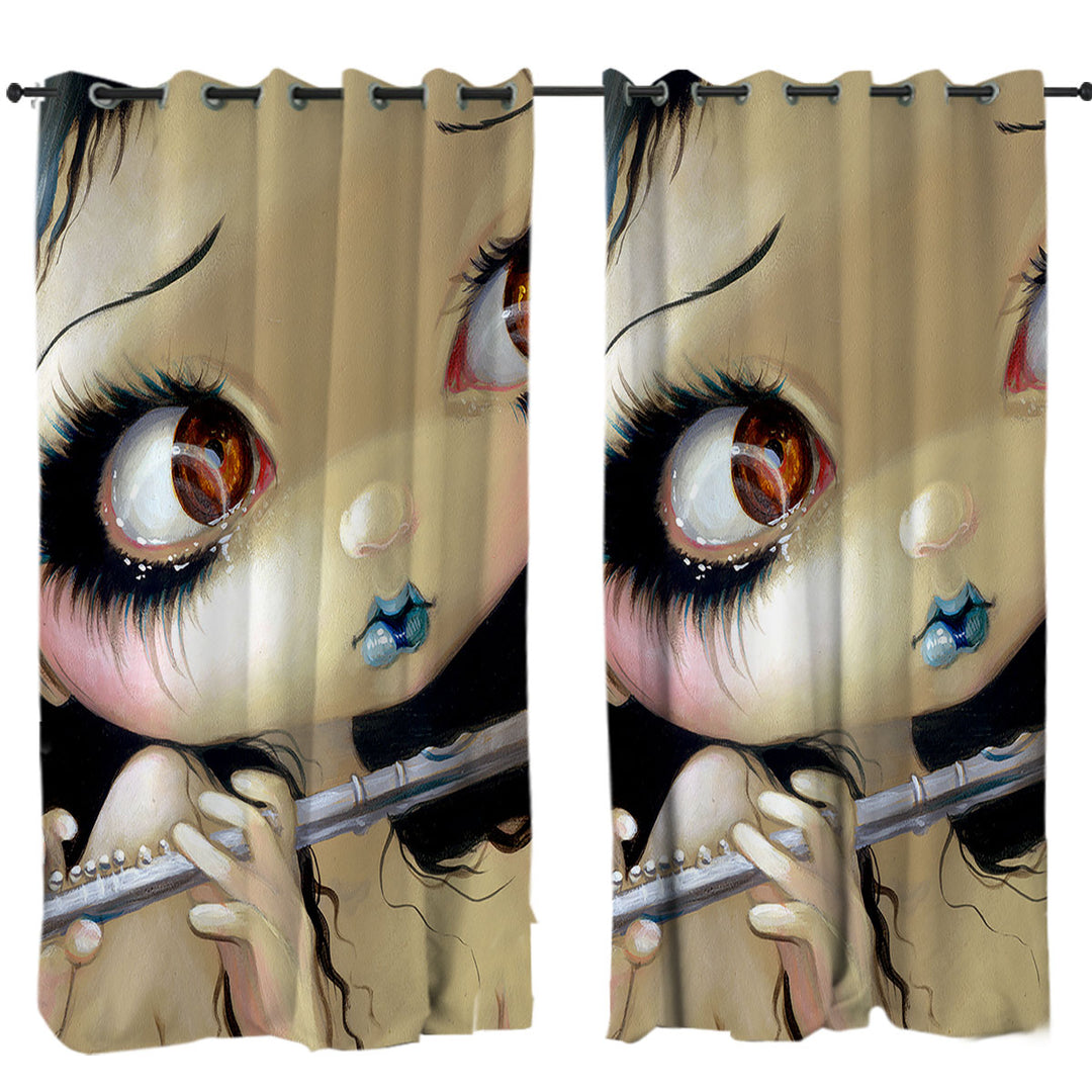 Curtains with Faces of Faery _168 Cute Girl Playing the Flute