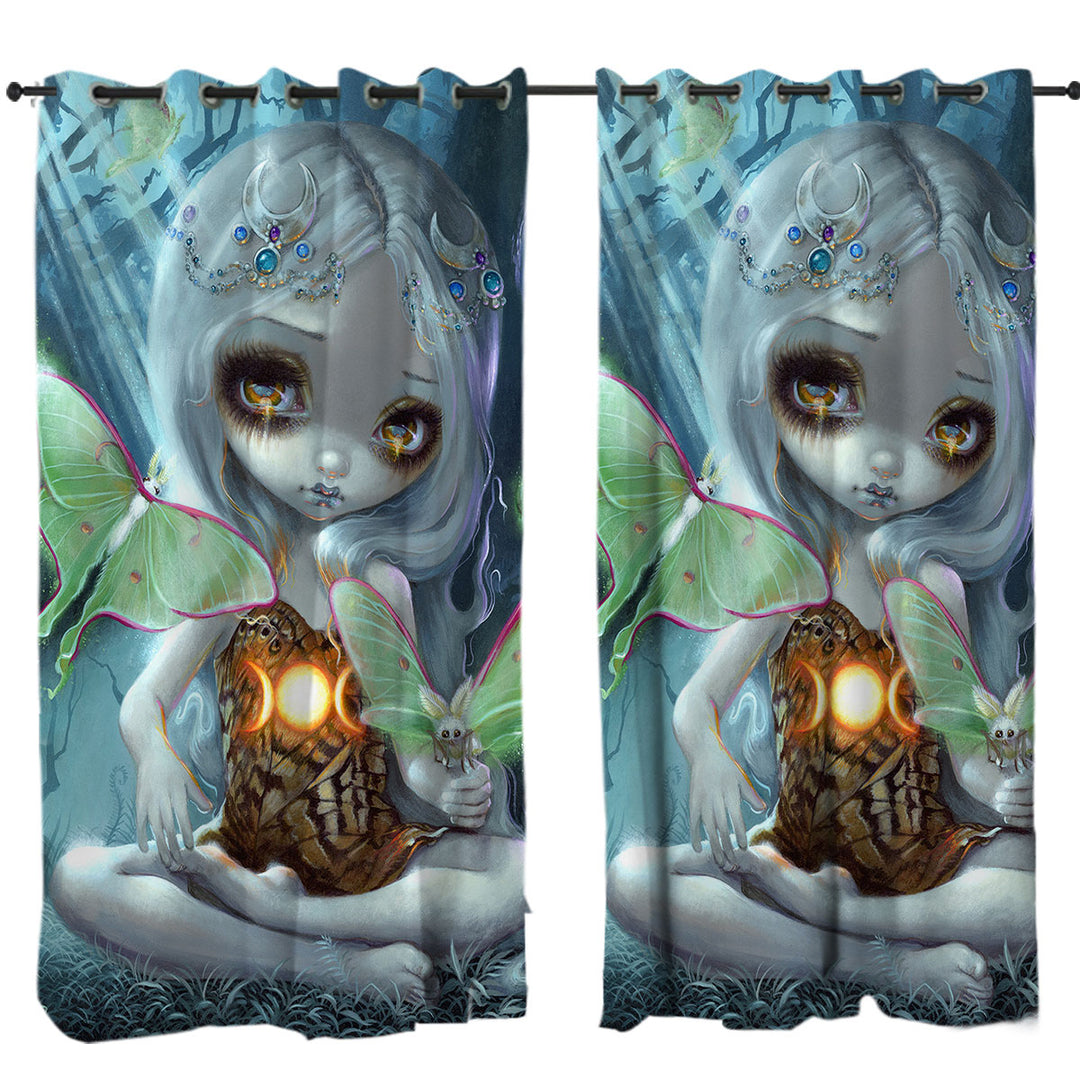 Curtains with Fantasy Art Luna Moth Beautiful Glowing Moth Fairy