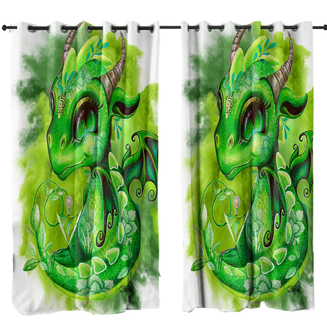 Curtains with Green Leaves Earth Lil Dragon