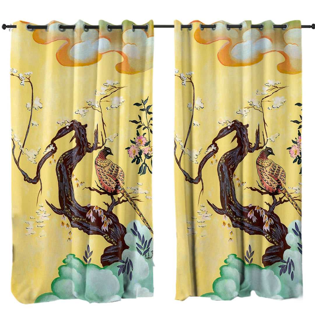 Curtains with Japanese Art Painting Asian Bird