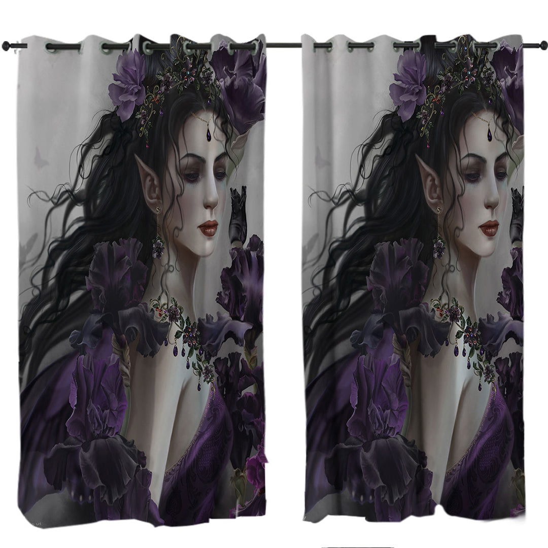 Curtains with Liriel Portrait Beautiful Purple Elf Woman