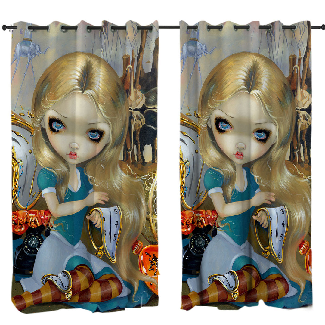 Curtains with Painted Fantasy Alice in a Dali Dream