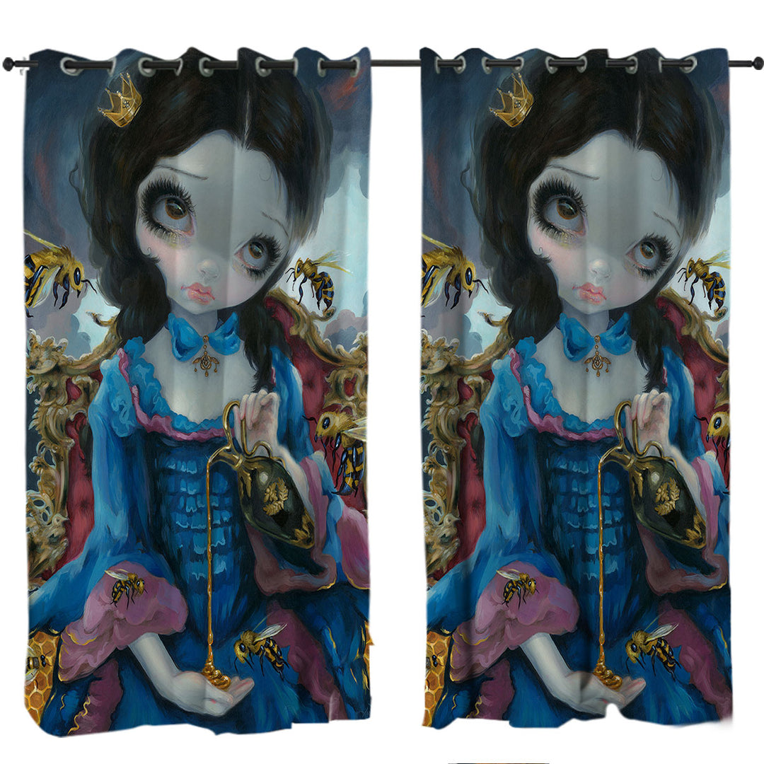 Curtains with Rococo Style Portrait Beautiful Queen of Bees