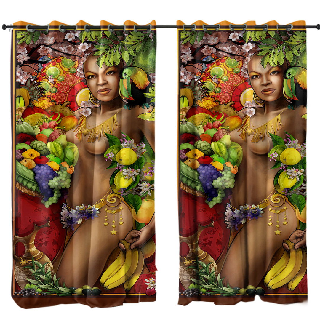 Curtains with Sexy Black Woman Goddess of Fruit