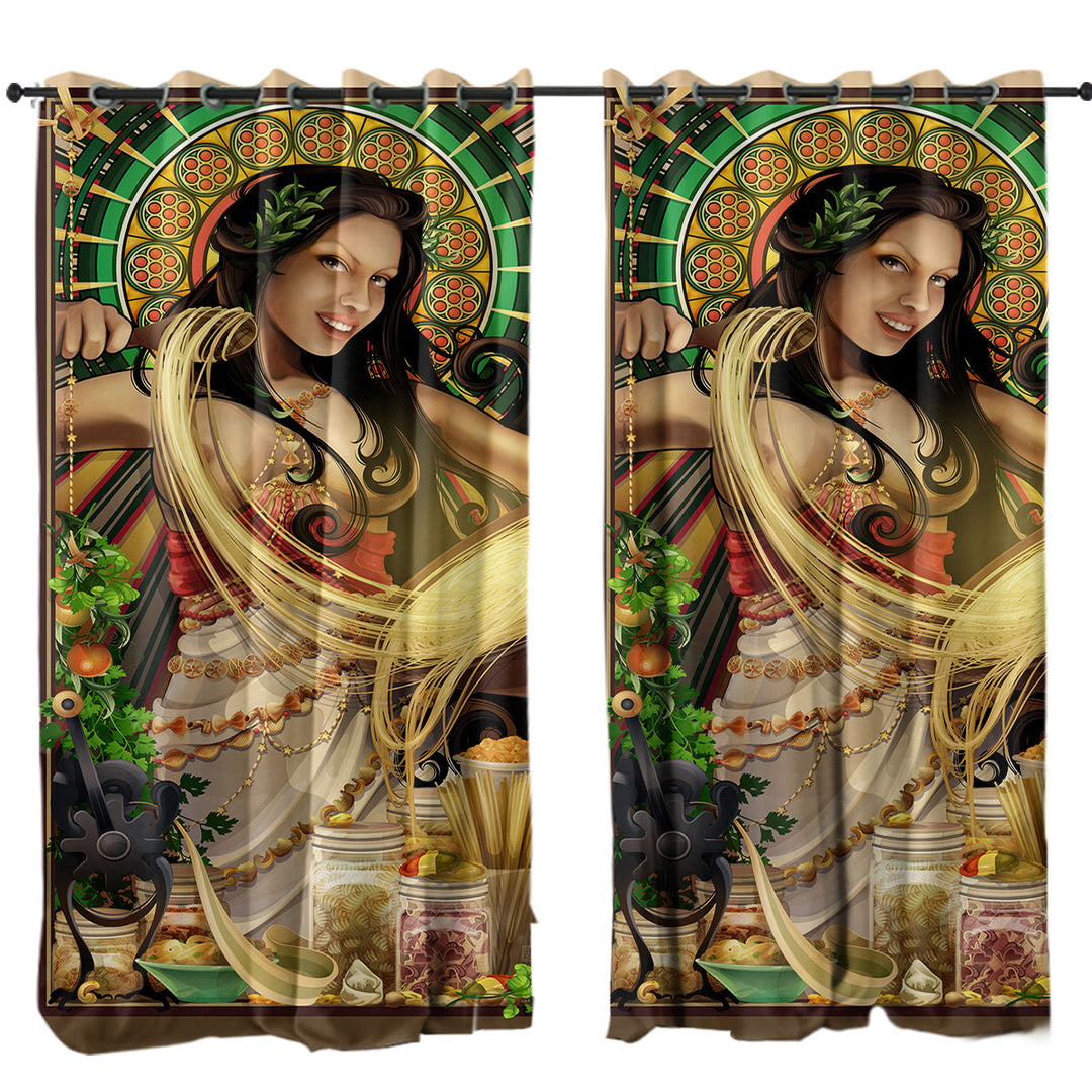 Curtains with Sexy Woman Art Goddess of Pasta