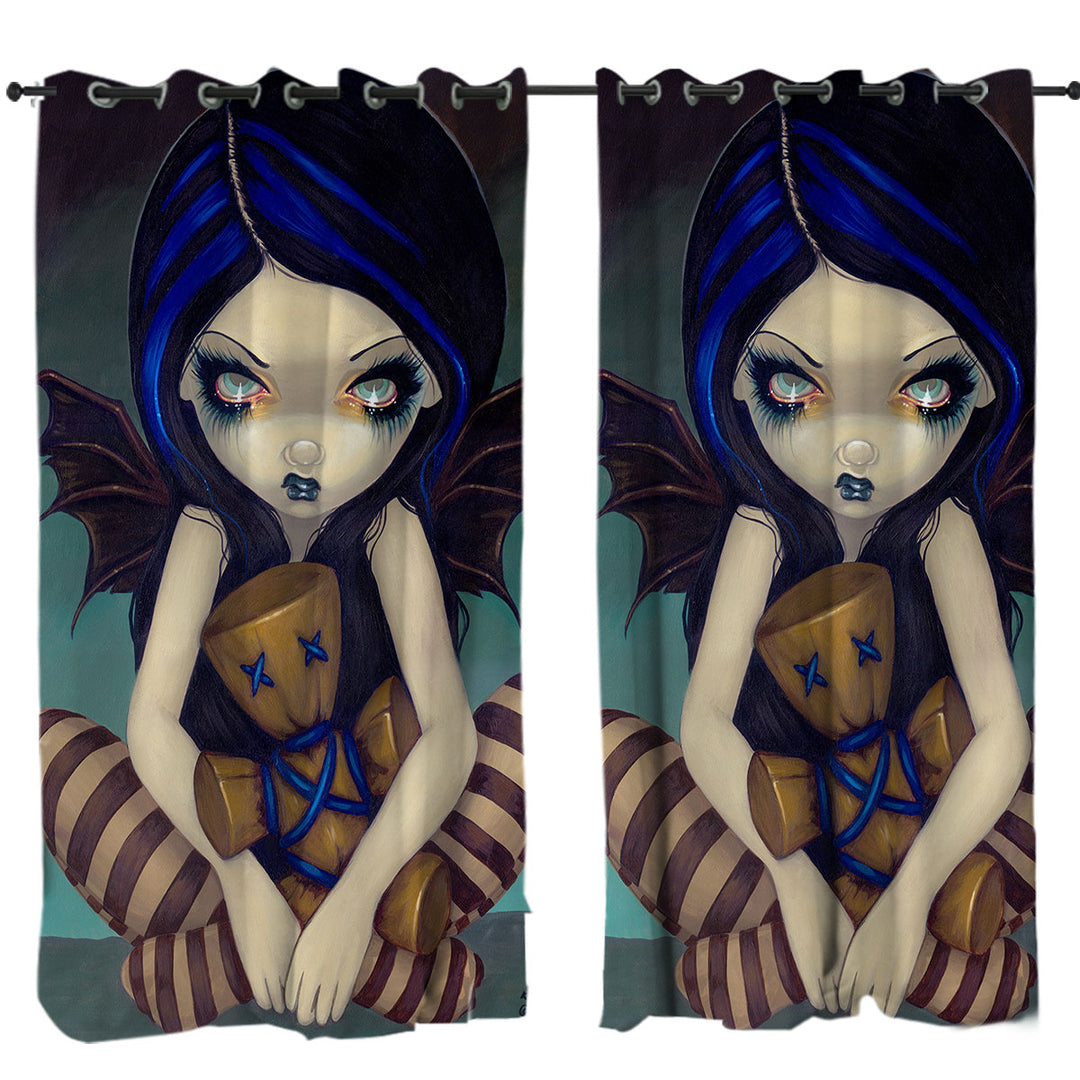 Curtains with Voodoo in Blue Gothic Angel with a Voodoo Doll