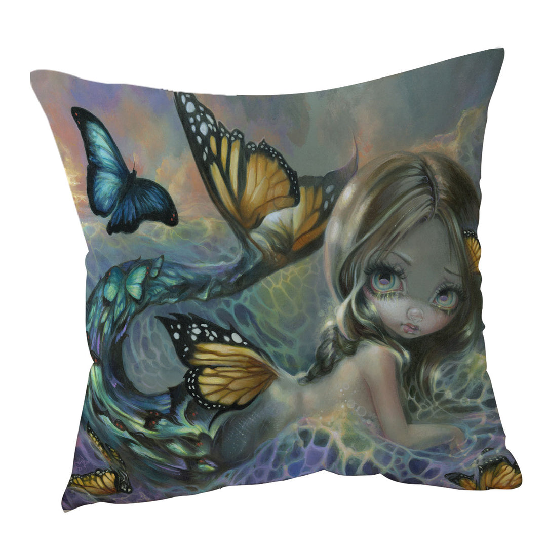 Cushion Covers of Mermaid and Butterflies Fantasy Painting Sea Monarch