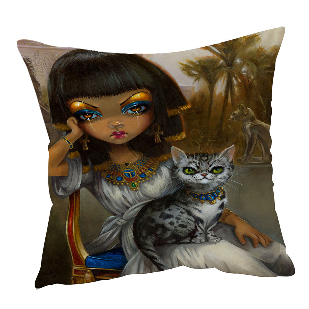 Cushion Covers with Sanura Beautiful Egyptian Princess with Her Mau Cat