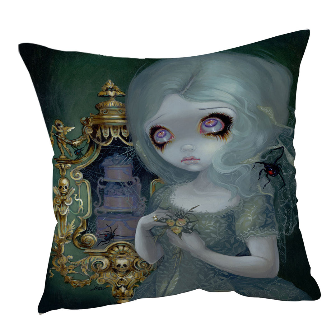 Cushion with Dark Art Miss Havisham Ghostly Pale Beautiful Girl