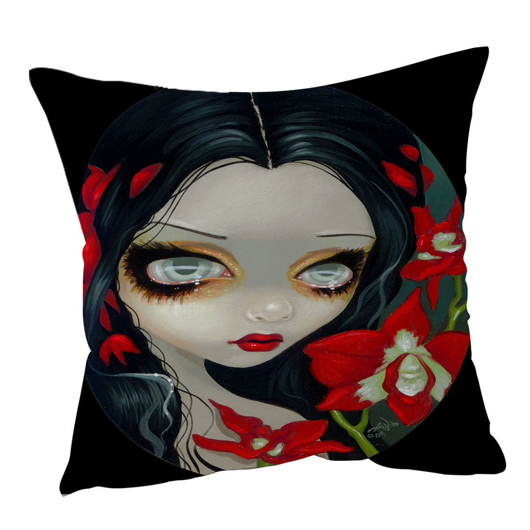 Cushions with Red Blood Orchid Maiden Girl