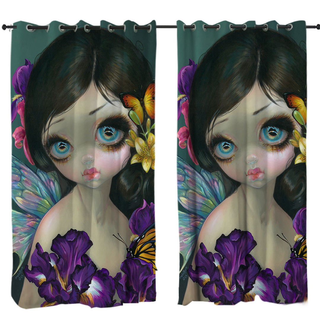 Custom Curtains with Beautiful Girl Fairy with Iris Enchantment Flowers