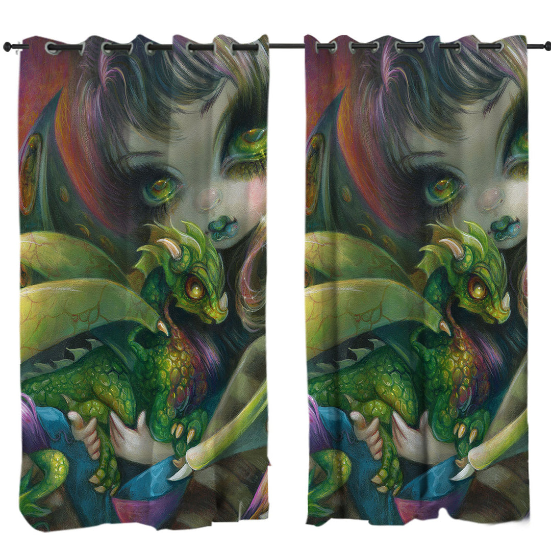 Custom Curtains with Fantasy Art Painting Darling Dragonling and Fairy