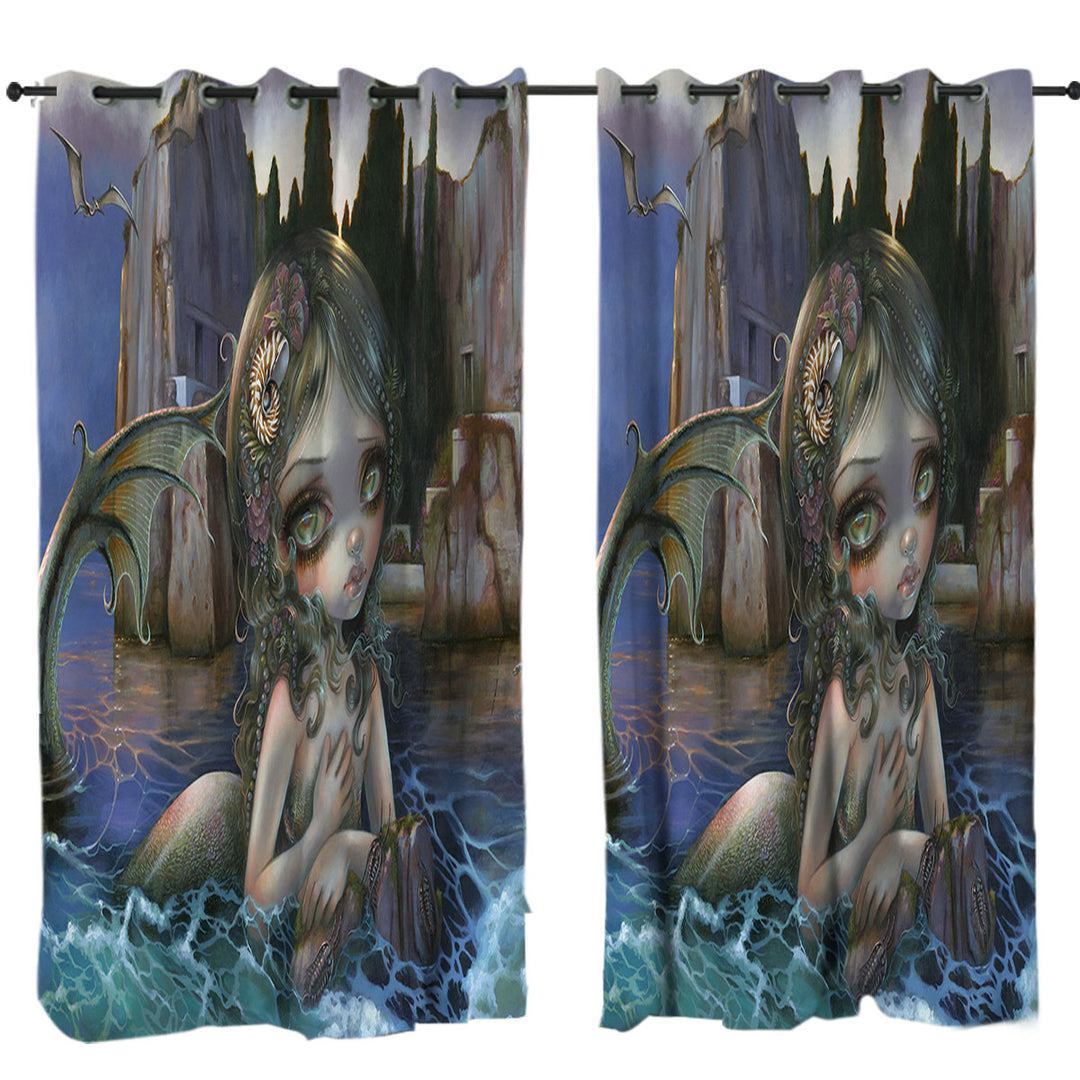 Custom Drapes with Cool Fantasy Art Isle of the Dead Mermaid