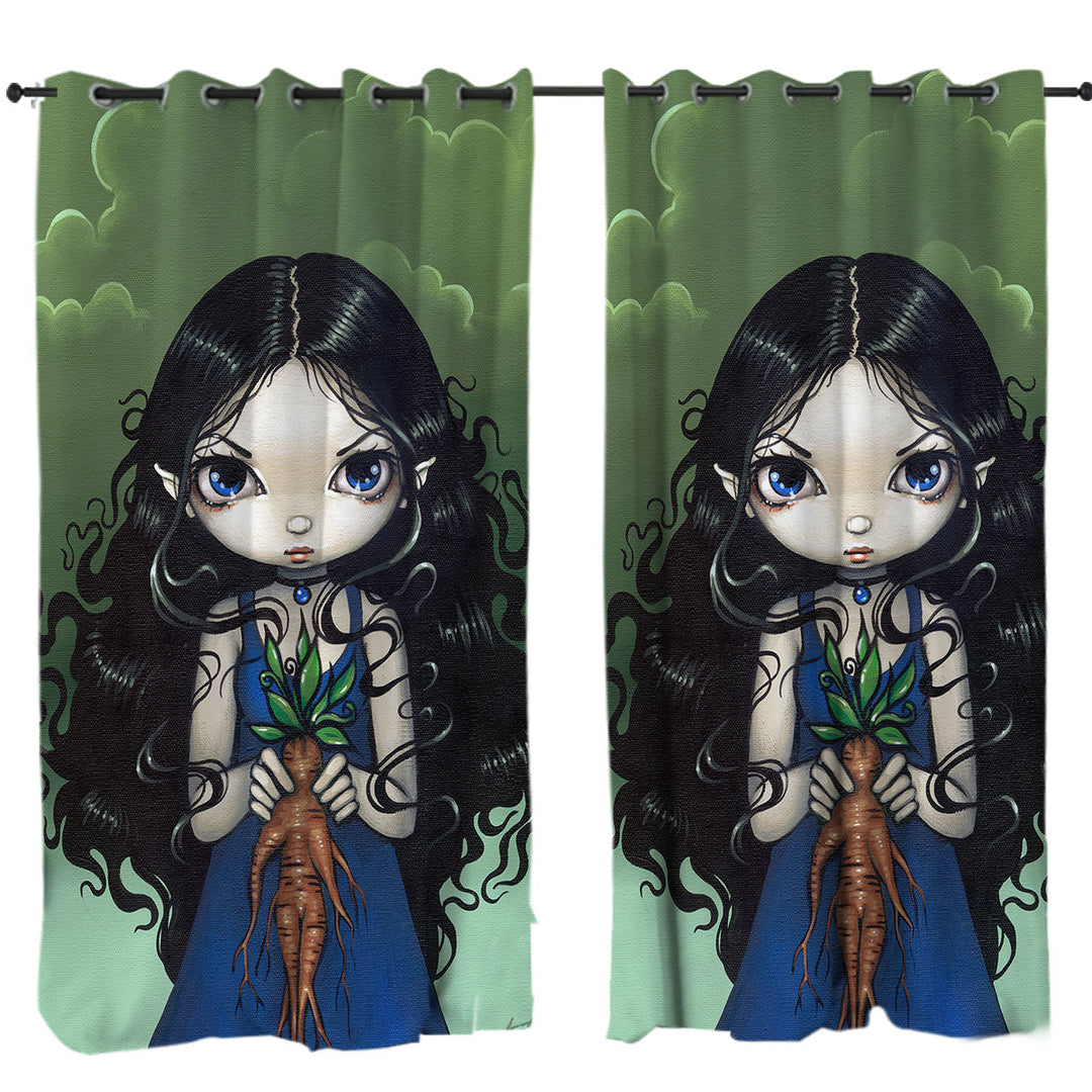 Custom Drapes with Dark Art Gothic Vibes Girl with Mandrake Root