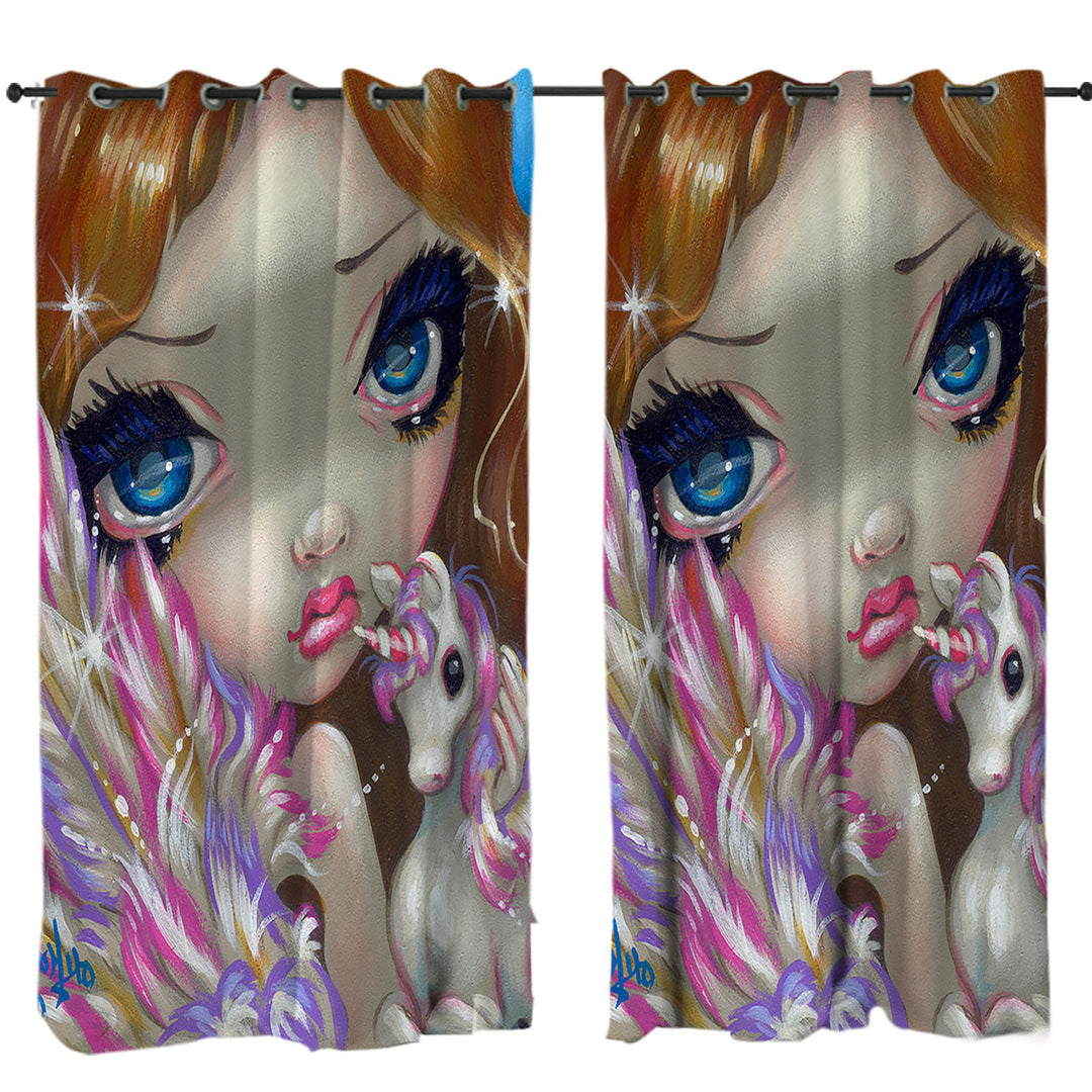 Custom Drapes with Faces of Faery _136 Purplish Girl and Unicorn