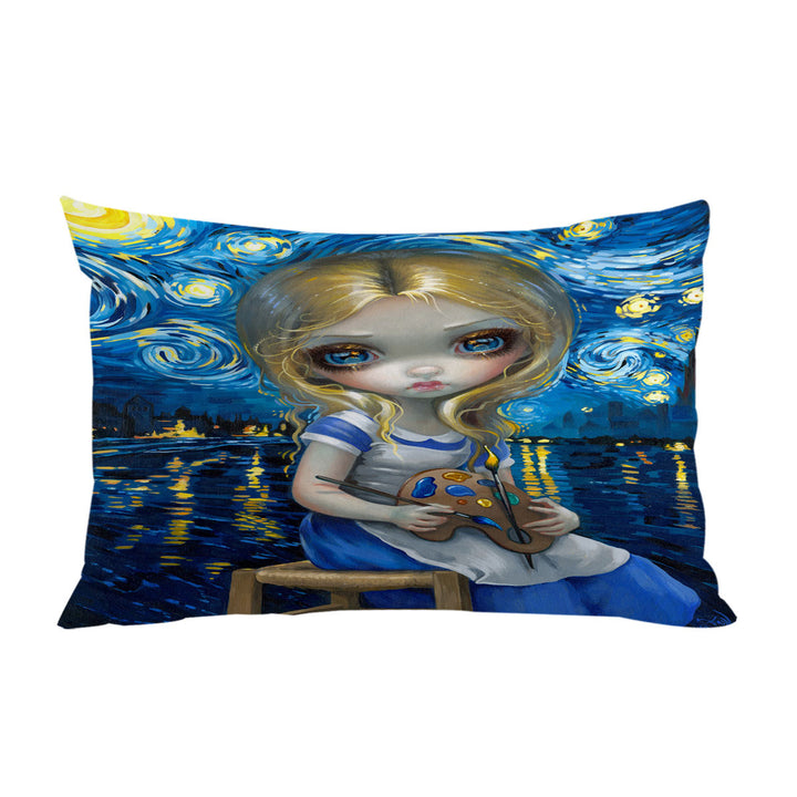 Custom Pillow Cases with Art Painting Alice in a Van Gogh Nocturne