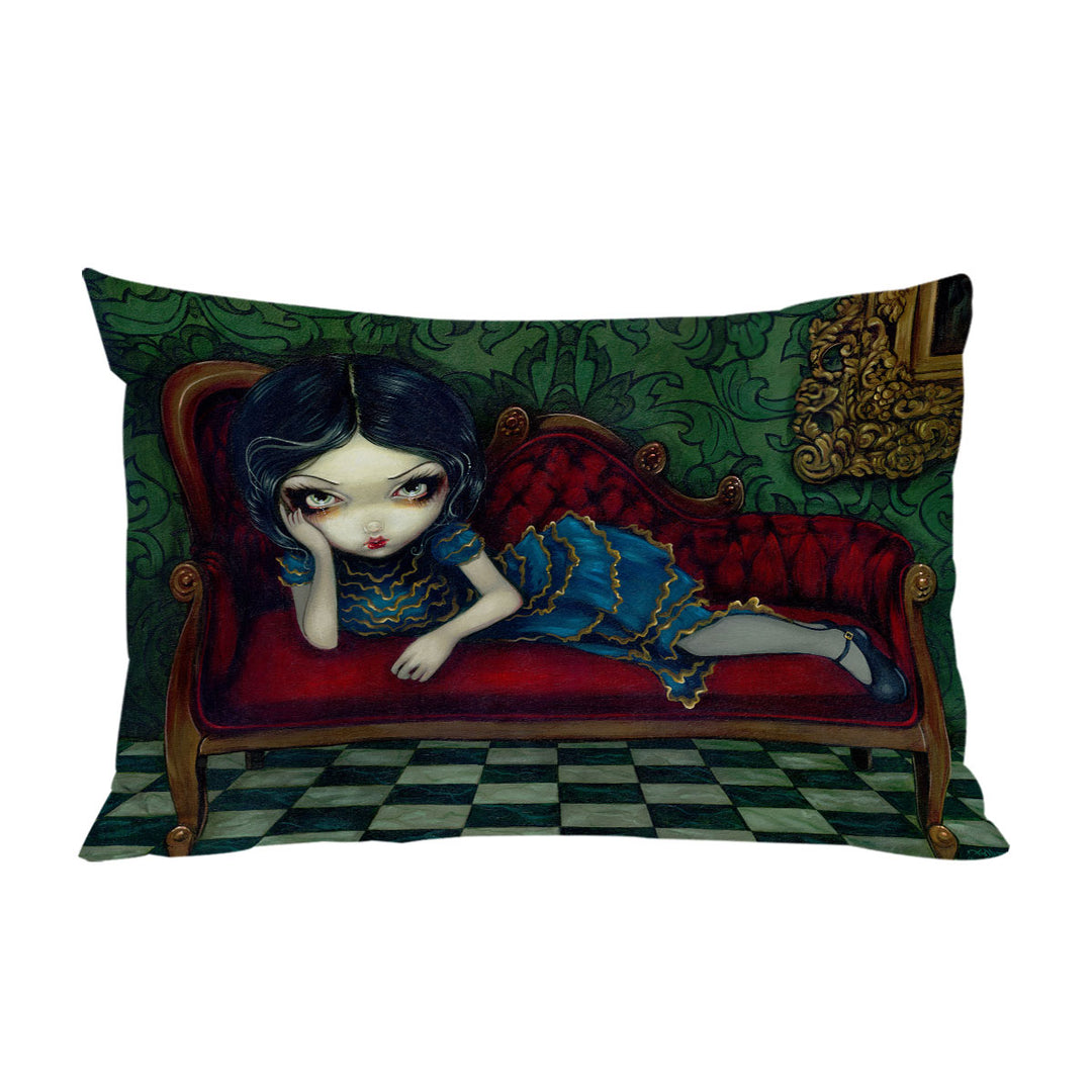 Custom Pillow Cases with Beautiful Gothic Girl Reclining on the Scarlet Sofa