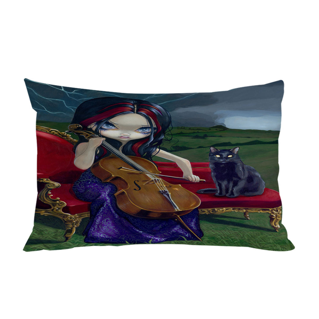 Custom Pillow Cases with Cello Storm Gothic Beautiful Girl and Her Cat