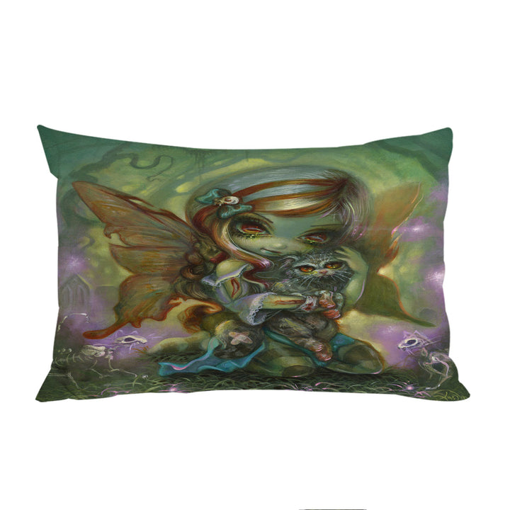 Custom Pillow Cases with Cool Dark Art My Zombie Kitty Dead Fairy and Cat