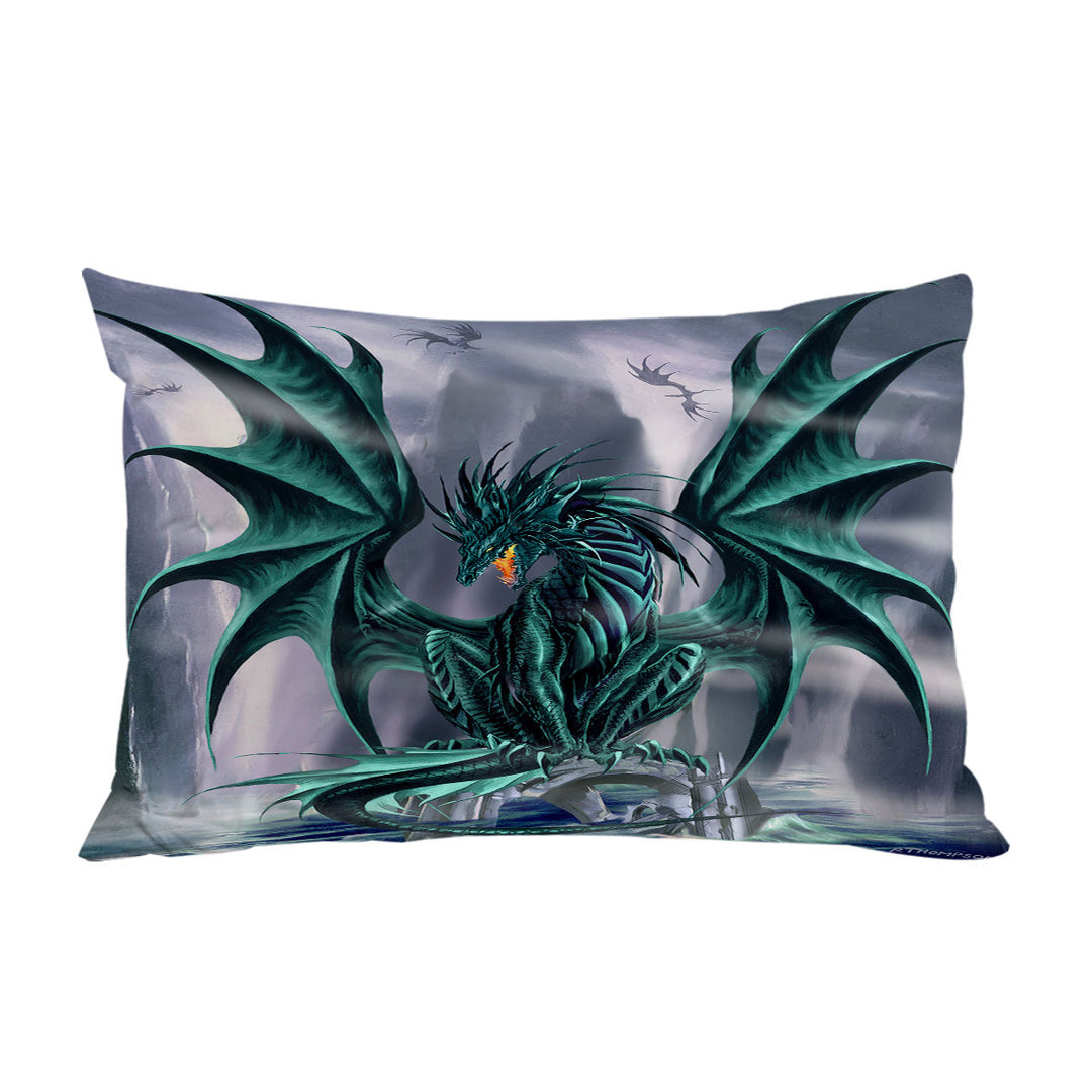 Custom Pillow Cases with Cool Fantasy Design Ocean Cliff Jade Dragon