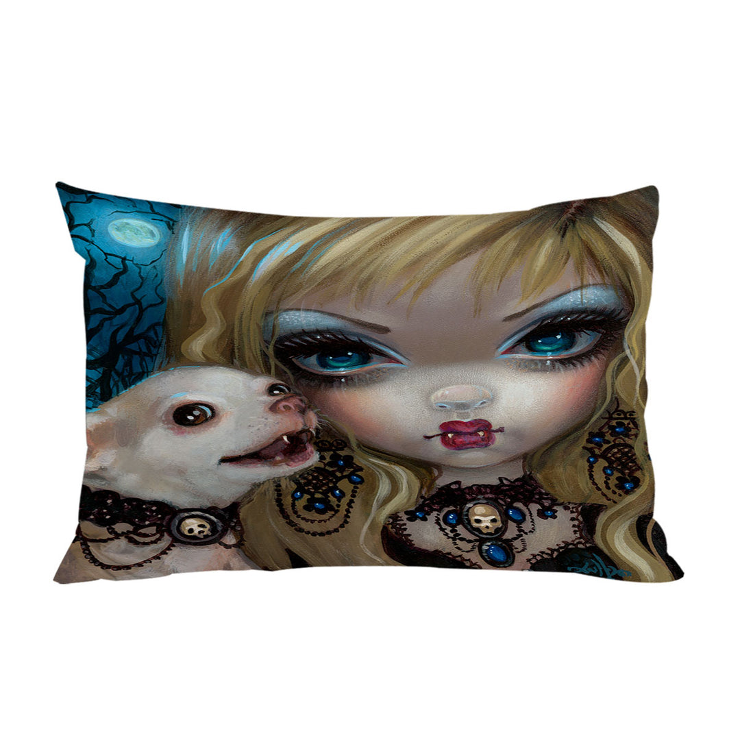 Custom Pillow Cases with Faces of Faery _235 Gothic Vampire Girl and Her Dog