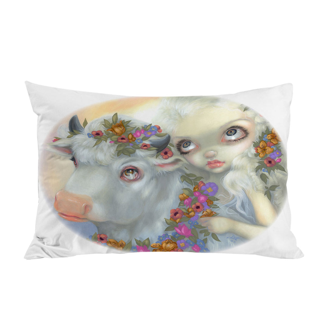 Custom Pillow Cases with Mythology Art Zeus and Europa Floral Girl and Bull