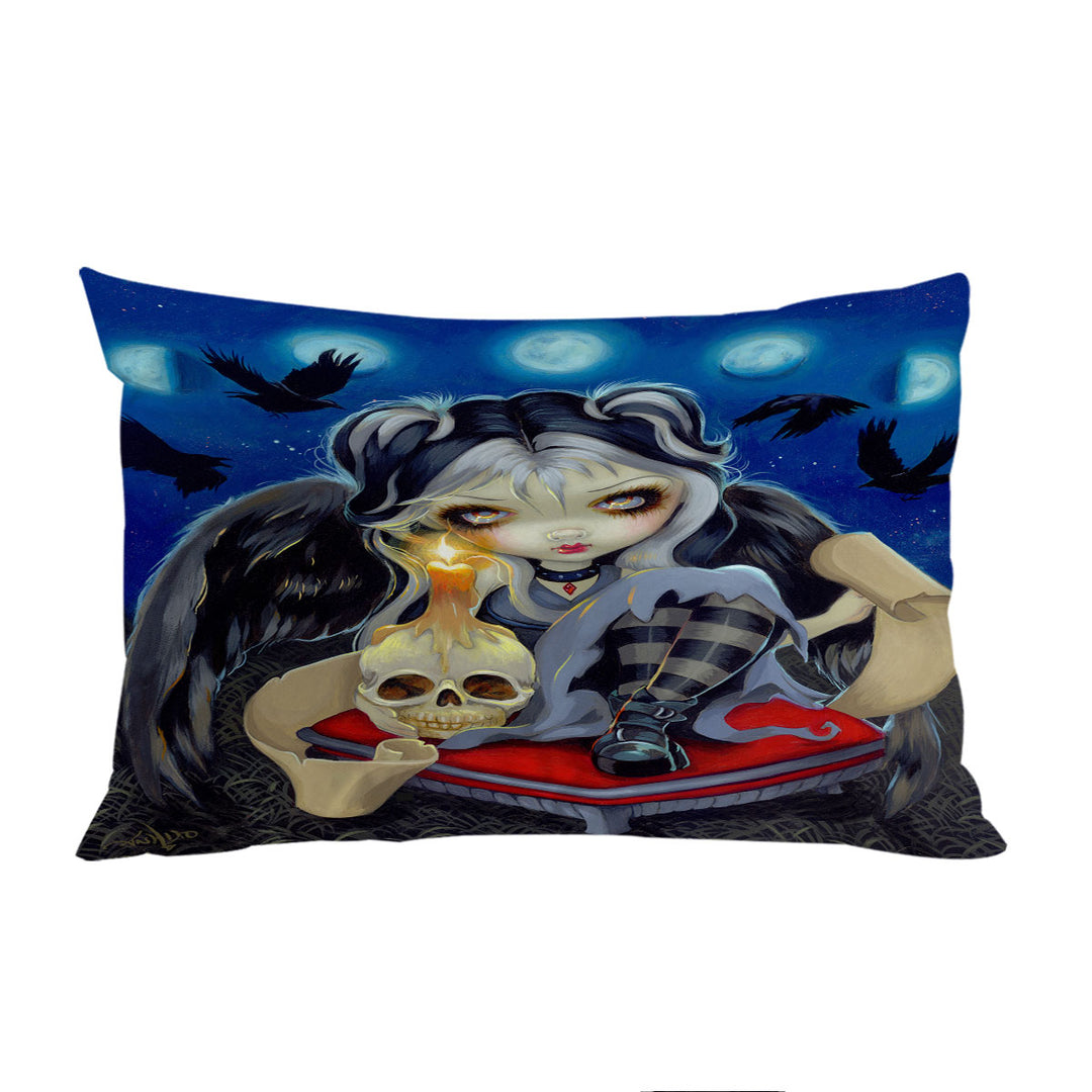 Custom Pillow Cases with Poe the Raven Skull Candle and Dark Winged Girl