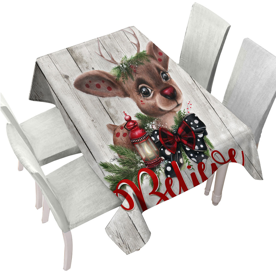 Custom table Covers with Christmas Design Believe Reindeer