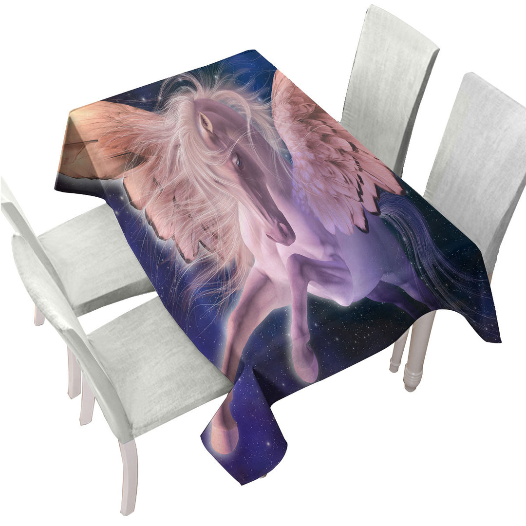 Custom table Covers with Cool Fantasy Art Flying White Horse Pegasus