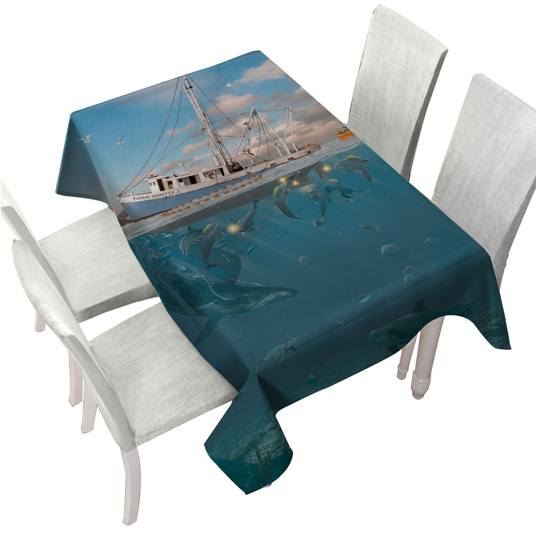 Custom table Covers with Cool Fiction Ocean Art Rage of the Dolphin